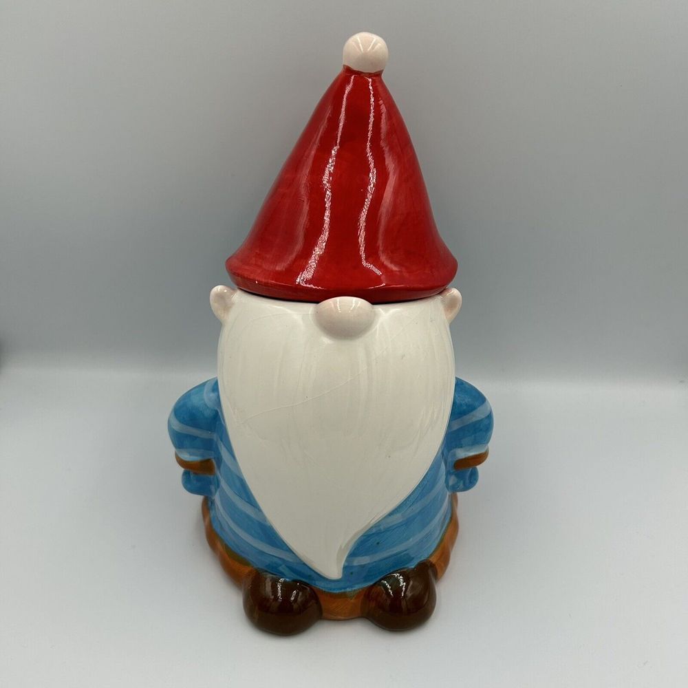 Holiday Time Ceramic Earthenware Gnome Elf Cookie‎ Jar